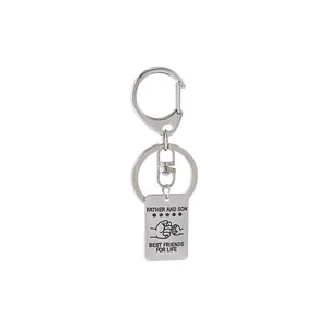 Silver Father and Son keychain with polished rectangular tag and Best Friends For Life quote