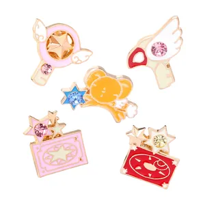 Set de 5 pines de esmalte Cardcaptor Sakura con varitas mágicas y emblemas de Kero