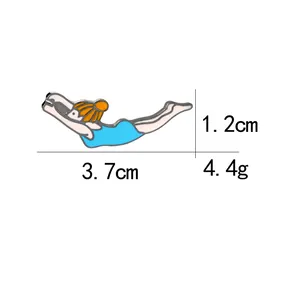 Cartoon girl swimming enamel brooch pin in blue and orange alloy for daily fashion