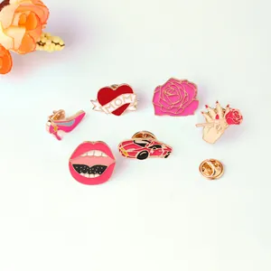 Modisches Emaille-Broschen-Set mit Herz, High Heel, Rose und Lippenmotiven aus Legierung