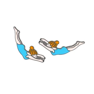 Cartoon Swimming Girl Enamel Pin Alloy Diver Brooch Badge For Women Kids Creative Sporty Lapel Pin Fashion Jewelry Accessories
