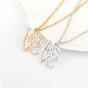 Creatieve Legering Holle LOVE Letter Hart Hondenpoot Hanger Halsketting Voor Huisdierliefhebbers Dier Charm Sieraden Cadeau Vrouwen Mode