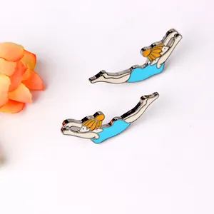 Artistic enamel pins set of diving girls in blue swimsuits for a minimalist sporty look