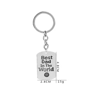 Silver rectangle keychain for Father's Day with Best Dad In The World engraving