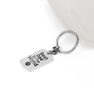 Father's Day keychain gift with 'Best Dad In The World' engraved on rectangle pendant