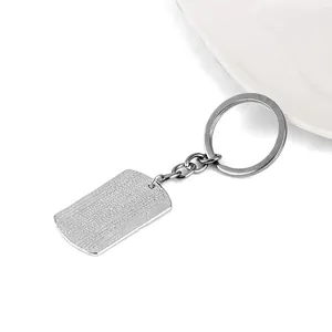 Polished silver stainless steel keychain for Father's Day with engraved rectangle dog tag