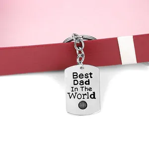 Best Dad In The World Metal Keychain Silver Alloy Engraved Rectangle Pendant Earth Pattern Father's Day Gift For Men