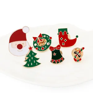 Set di sei spille smaltate natalizie con Babbo Natale, alberi e ghirlande festive classiche