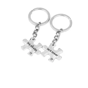 Gepolijste puzzel sleutelhangers voor koppels met His Always Her Forever gravure