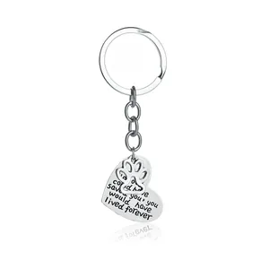 Pet Memorial Keychain Heart Pendant Engraved If Love Could Have Saved You Hollow Paw Footprint Alloy Silver Key Ring Gift
