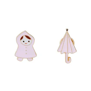 Ensemble de Broches en Émail Dessin Animé Mignon Petite Fille Imperméable Rose Parapluie Épingles en Alliage Bijoux Enfants Femmes