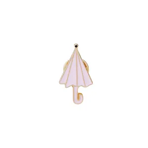 Broche parapluie rose mignonne avec placage en métal doré et émail pour les filles