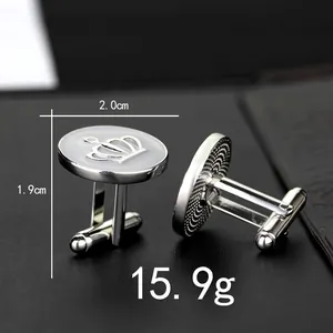 Macro shot of silver crown cufflinks with dimensions 2.0cm and T-bar toggle closure