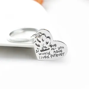 Polished silver pet memorial keychain with engraved heart and paw print charm