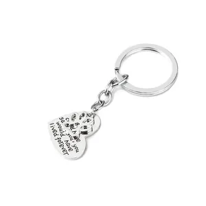 Polished silver heart and paw print memorial keychain with sentimental engraving