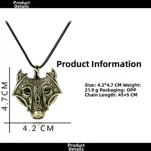 Macro shot of Nordic wolf head pendant showing vintage texture and 4.2x4.7cm measurements