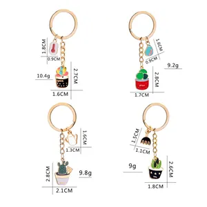 Zinc alloy cactus keychain set with colorful enamel pendants and gold finish