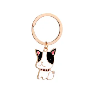 Portachiavi bulldog francese con anello in oro rosa e ciondolo per cani in smalto