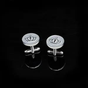 Men's Round Crown Cufflinks Vintage Silver Plated Alloy Enamel Business Shirt Cuff Links Accessories For Wedding Banquet Jewelry Gift