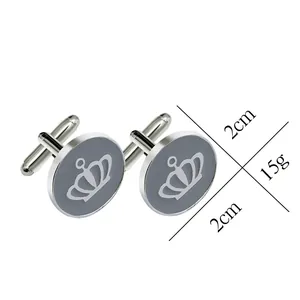 Silver crown cufflinks with grey enamel finish, 2cm diameter men's suit accessories