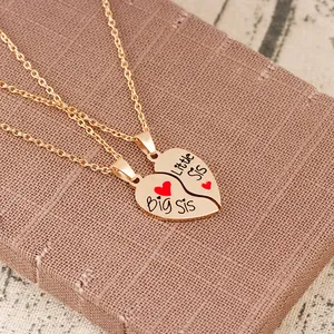 Big Sis Little Sis Heart Split Pendant Necklaces Gold Plated Zinc Alloy Puzzle Friendship Necklace For Sisters Women Girls Jewelry