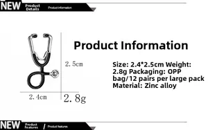Dimensions de la broche stéthoscope en alliage de zinc argenté pesant 2,8 g