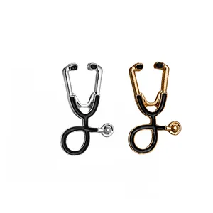 Broche Stéthoscope en Alliage Émaillé Thème Médical Bijoux Plaqué Or Argent Cadeau de Graduation pour Médecin Infirmière Femme