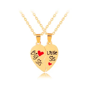 Collane con ciondolo a cuore Big Sis e Little Sis in oro per sorelle e amiche