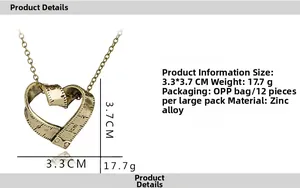 Pendentif cœur ruban à mesurer en alliage de zinc, dimensions 3,3x3,7 cm et poids de 17,7 g