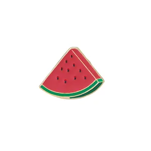 Creative watermelon enamel pin brooch featuring red and green drip oil gold metal finish