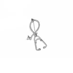 Silver metal stethoscope brooch pin with polished mirror finish for medical professionals