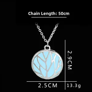 Glow in the dark Tree of Life necklace with 50cm chain and blue hollow pendant