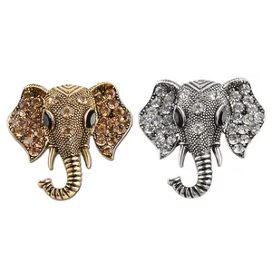 Vintage Alloy Rhinestone Elephant Brooch For Women Retro Animal Shape Lapel Pin Auspicious Elephant Clothing Accessory Jewelry Gift
