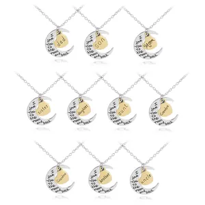 I Love You To The Moon and Back Pendant Necklace Two Tone Moon Heart Family Jewelry For Mom Dad Daughter Son Gift