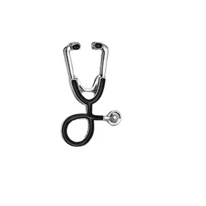 Broche stéthoscope rétro en alliage argenté avec émail noir pour les professionnels de santé