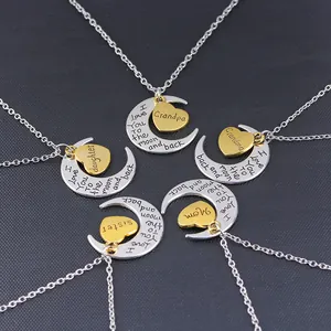 Family love moon and heart pendant necklaces with I Love You To The Moon and Back engraving