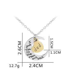 Silver moon and gold heart pendant necklace engraved with I Love You to the Moon and Back