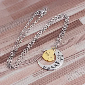 Two-tone silver moon and gold heart necklace with I Love You To The Moon And Back for Dad