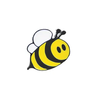Cute cartoon bee enamel brooch in zinc alloy with yellow and black stripes