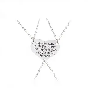 Dreiteiliges Herz-Puzzle-Halsketten-Set in Silber für Schwestern mit graviertem Spruch