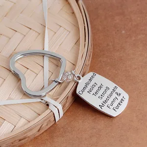 Mother And Daughter Eternal Love Keychain Heart Ring Engraved Pendant Zinc Alloy Keyring With Bead For Mother Day Gift
