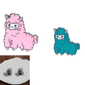 Cute alpaca enamel pins set in pink and teal colors with durable butterfly clutch backings