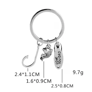Detailed size specifications of the LOVE YOU DAD fish hook keychain for Father's Day gifts
