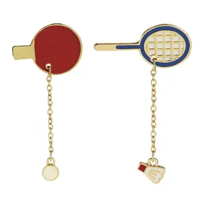 Creative Sport Theme Enamel Brooch Pin Table Tennis Badminton Asymmetric Alloy Jewelry For Women Men Sport Lovers Gift Lapel Pin