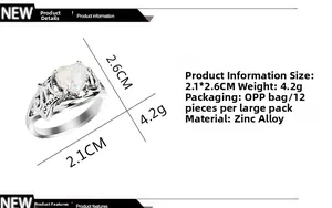 Detailed size specifications and weight for the heart-shaped opal ring in silver finish