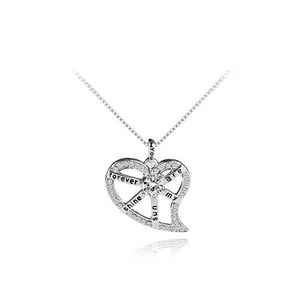 Collier Pendentif Cœur en Alliage Strass pour Femme Gravé You Are My Sunshine Forever Plaqué Argent Chaîne Vénitienne Bijoux