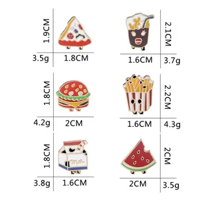 Cute cartoon food enamel pin set featuring pizza burger fries milk and watermelon