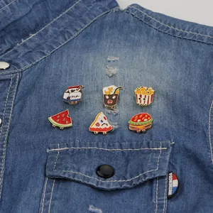 Cute Cartoon Food Enamel Brooch Pin Alloy Personified Burger Fries Pizza Milk And Watermelon Pin Badge For Clothes