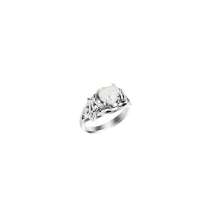 Vintage Alloy Heart Shaped White Opal Ring With MOM Cutout Design Rhinestone Accents Mother's Day Jewelry Gift For Women