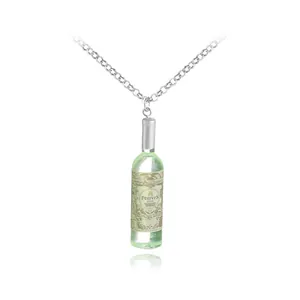 Collana con ciondolo a forma di bottiglia di birra verde in resina e catena d'argento